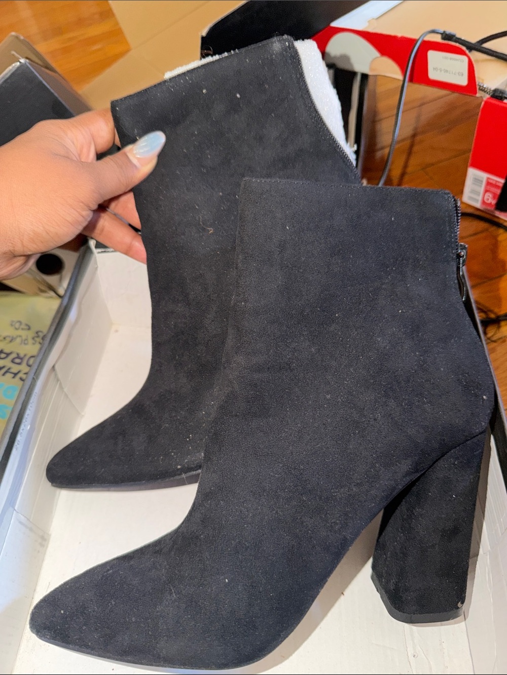 Fashion Nova Black Suede Chunky Heel Ankle Boots